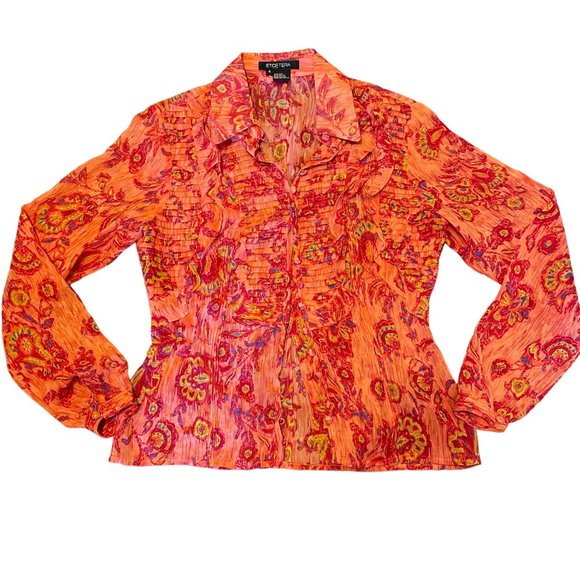 Etcetera 100% Silk Novelty All Over Print Semi Sheer Romantic Silhouette Blouse - Picture 1 of 7